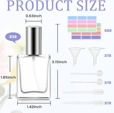 30 Botellas Perfume Vidrio 0.5oz Vacías Recargables