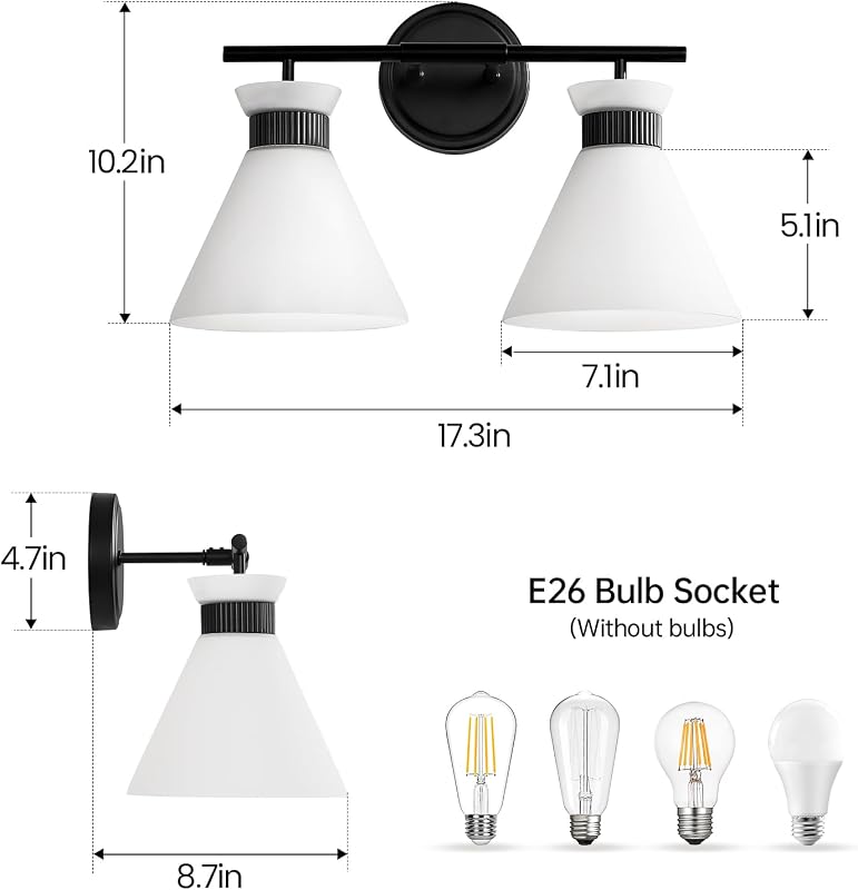 Lámpara baño 17.3pulg espejo vidrio esmerilado 2 luces