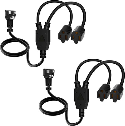 Cable divisor en Y 3 clavijas 2 pies paq 2 enchufe 90 grados