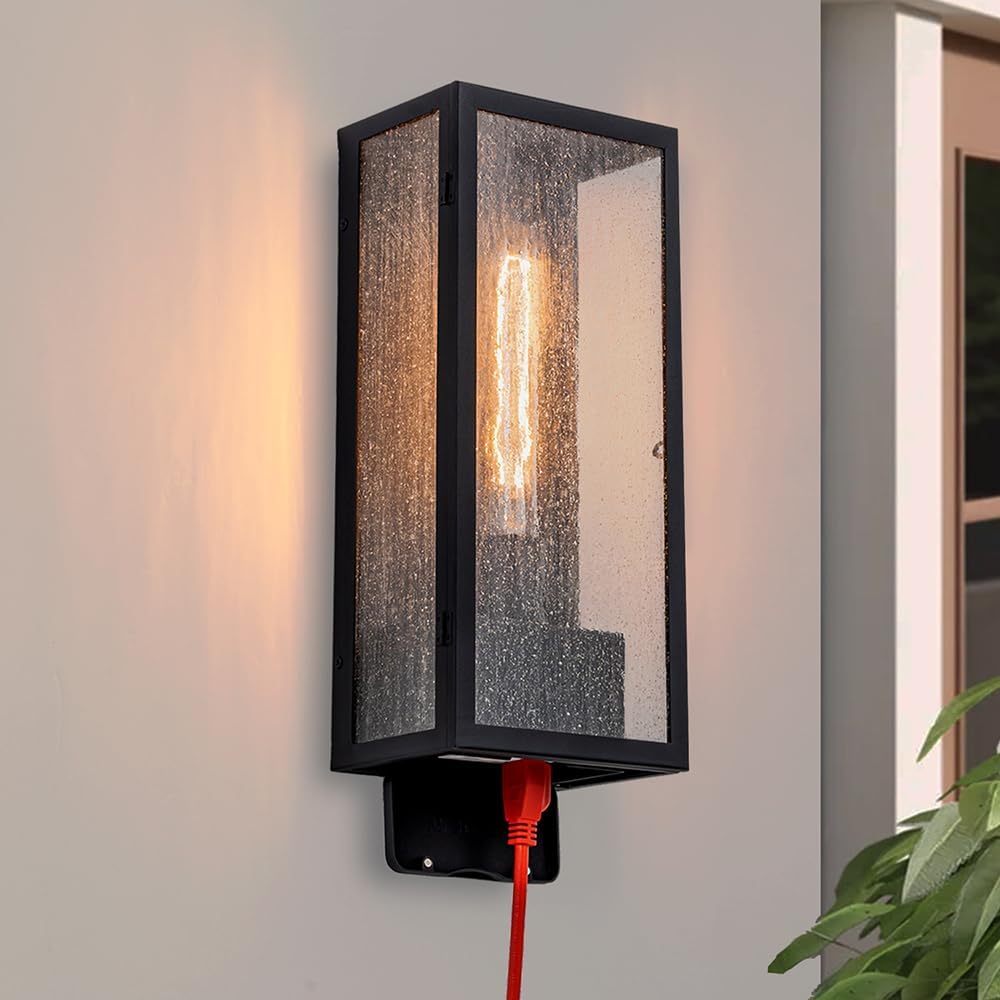 Luz Porche GFCI aluminio impermeable vidrio semillado
