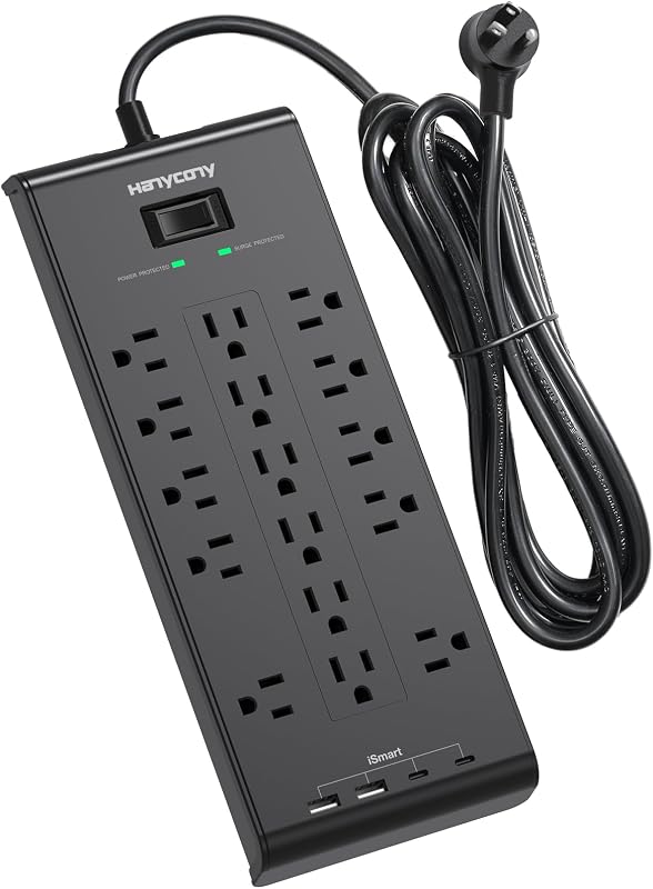 Regleta alimentación 10ft 16 tomas 4 USB 2700J soporte pared negro