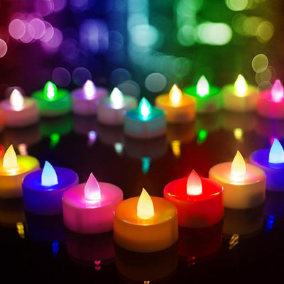 Velas LED sin llama con luces de colores 24 pzas base blanca