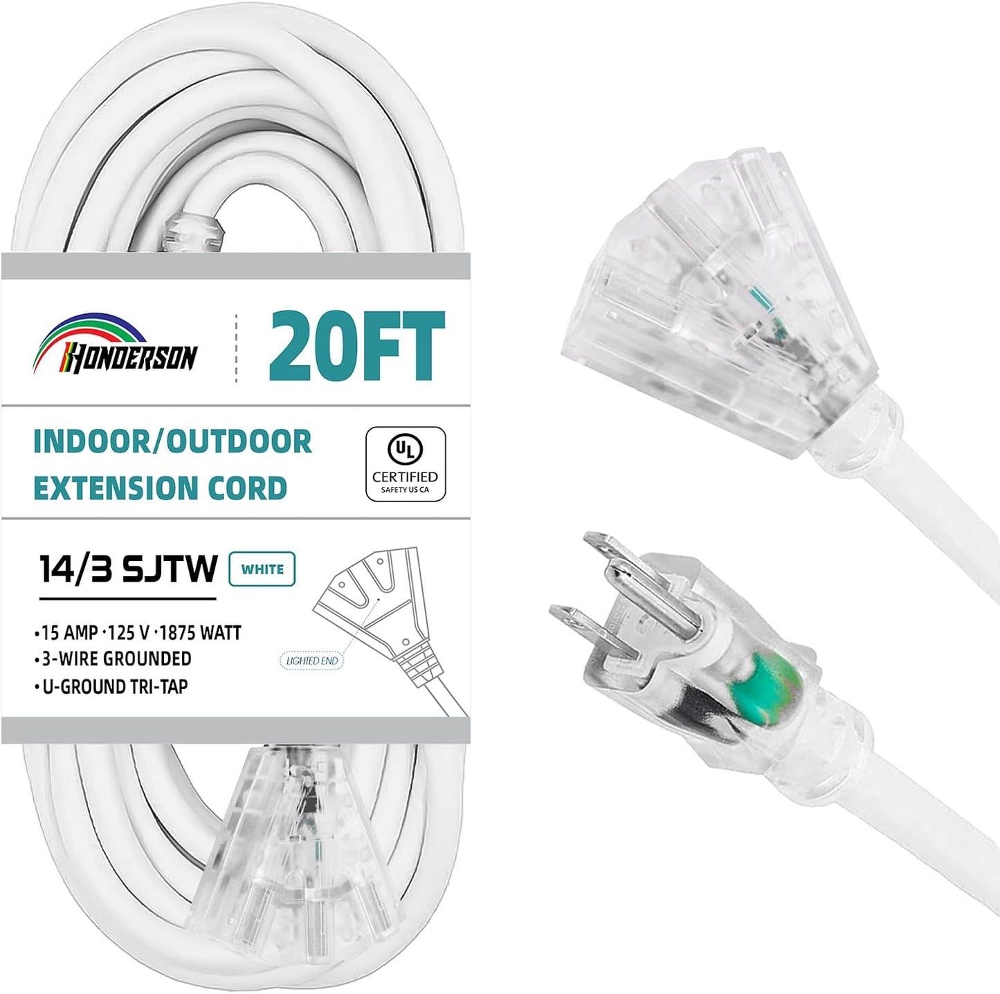 Cable extensión 3 salidas resistente 14-20pies blanco