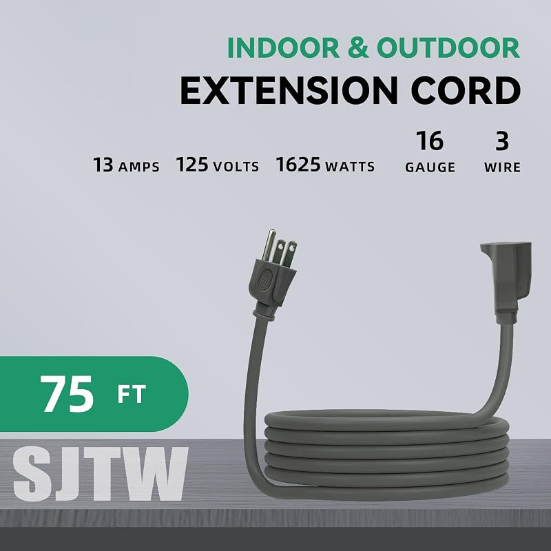 Cable extensión 16/3 75ft impermeable 10A jardín hogar