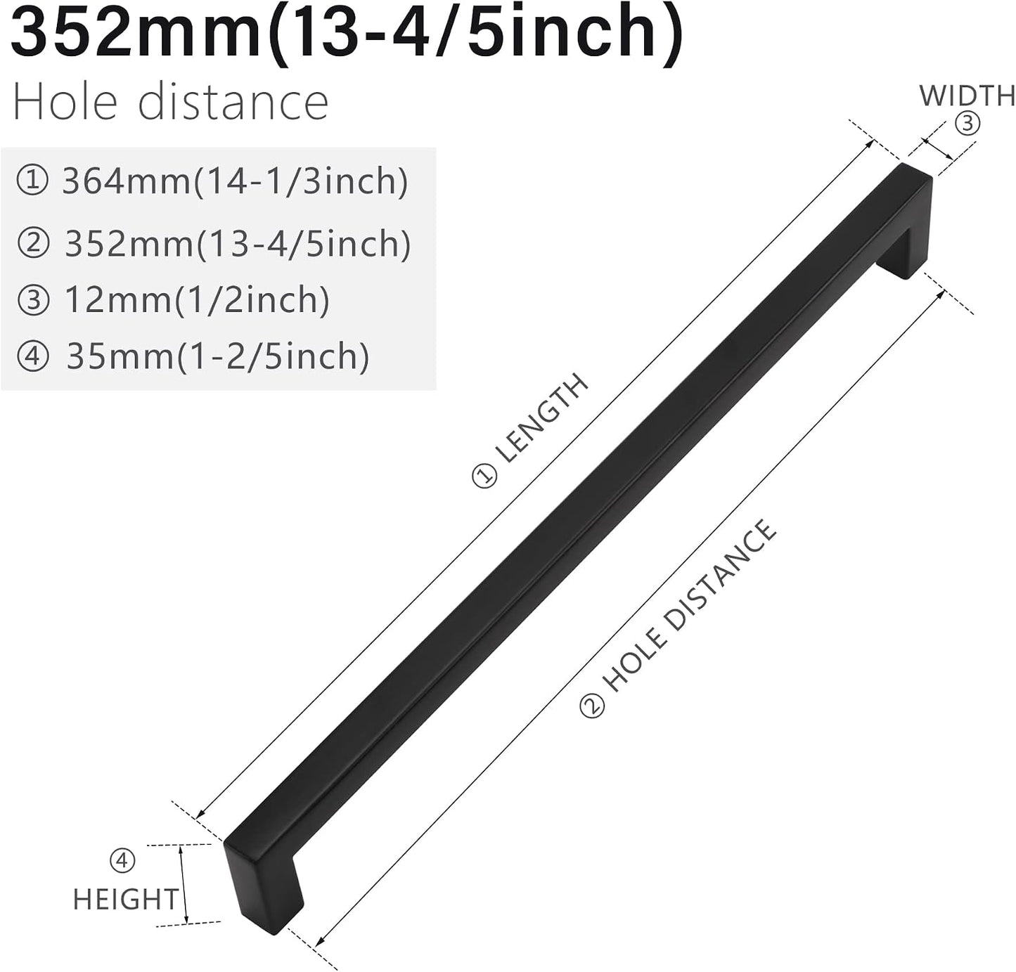 20 Tiradores Acero Inox 13" Negro Mate