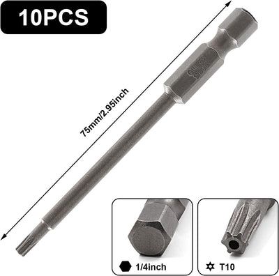 10 Puntas Torx T10 S2 Acero Magnéticas 3pulg