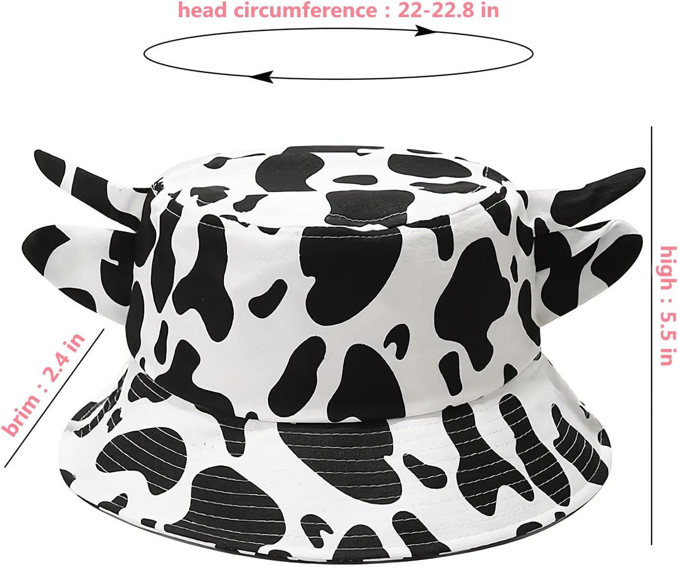 Sombrero pescador estampado vaca con orejas de cuerno