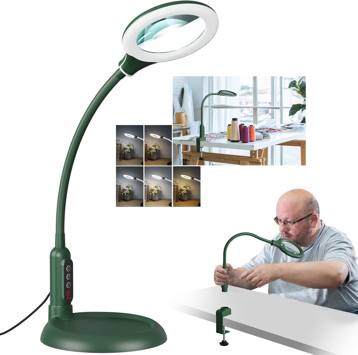 Lupa 10x con luz LED 5 modos brillo ajustable soporte