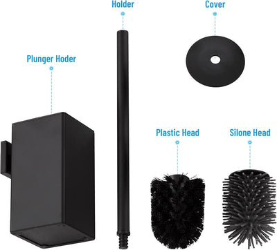 Escobilla inodoro soporte negro acero inox pared