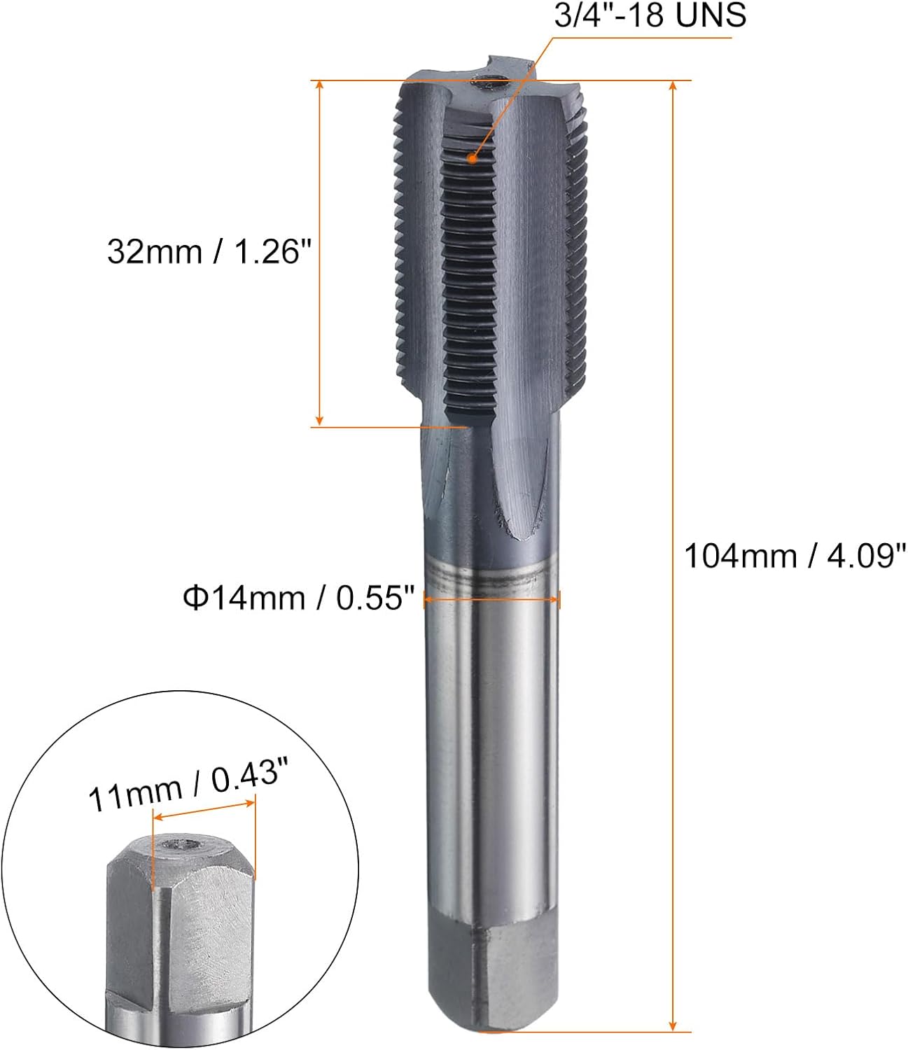 Tornillo cobalto acero alta velocidad 3/4-18 rosca 4 flautas