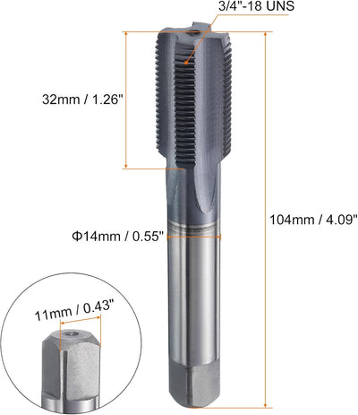 Tornillo cobalto acero alta velocidad 3/4-18 rosca 4 flautas