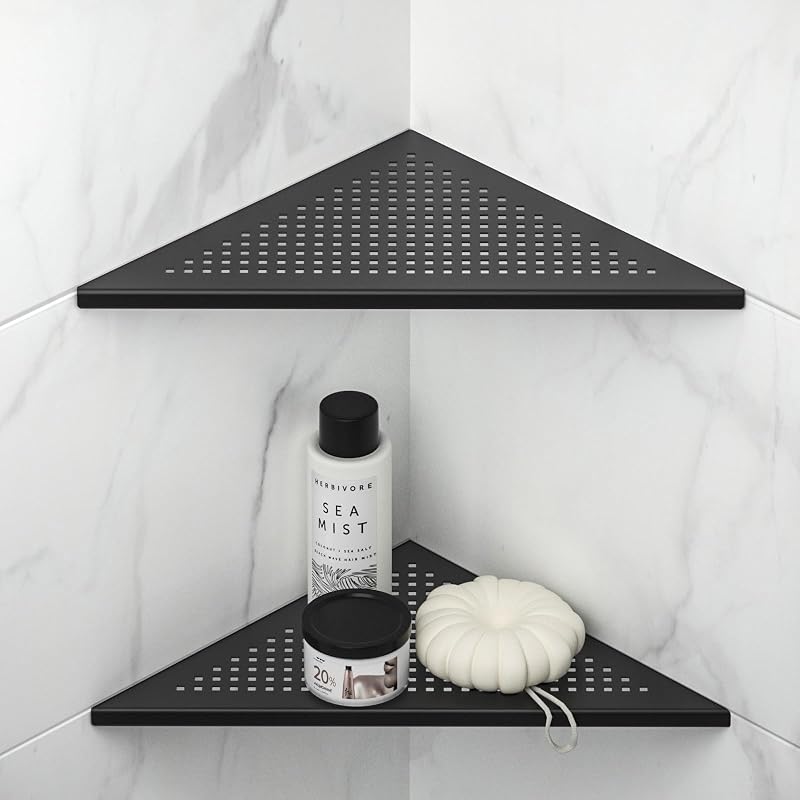 Estantes esquineros ducha acero inox 304 negro 12" pack 2