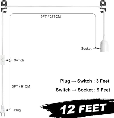 Cable luz colgante E26 con portalámparas 12ft interruptor