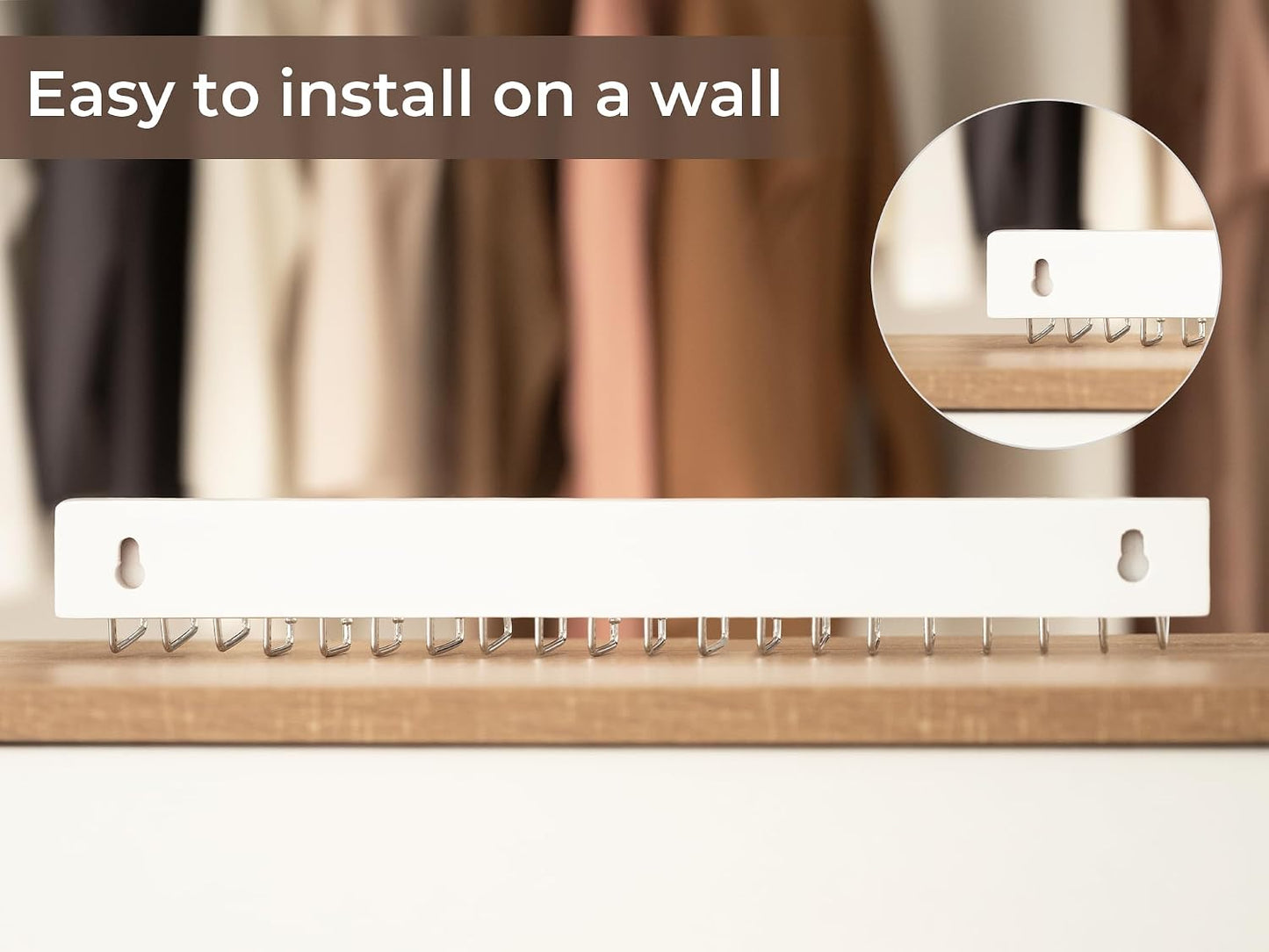 Estante corbata 20 ganchos colgadores madera pared blanco