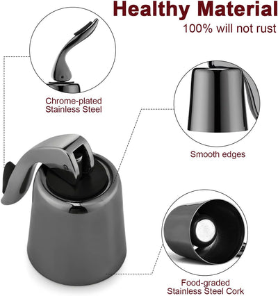 Tapones vino acero inox corchos silicona reutilizables 3 pzas negro
