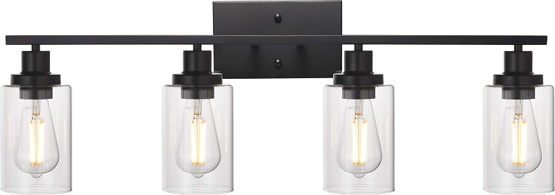 4 Lámparas Pared Apliques Negro Vidrio Iluminación Baño