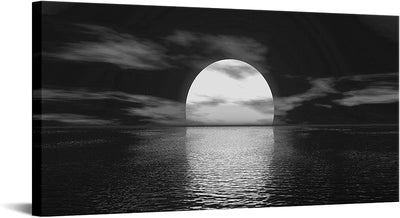 Lienzo blanco y negro luna llena 24x48pulg enmarcado