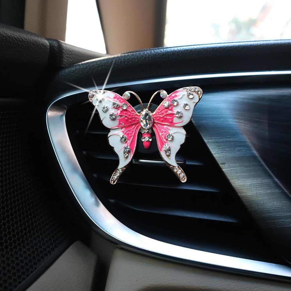 2 Pzas Ambientador Aire Mariposa Rosa con Clips Ventilación Coche
