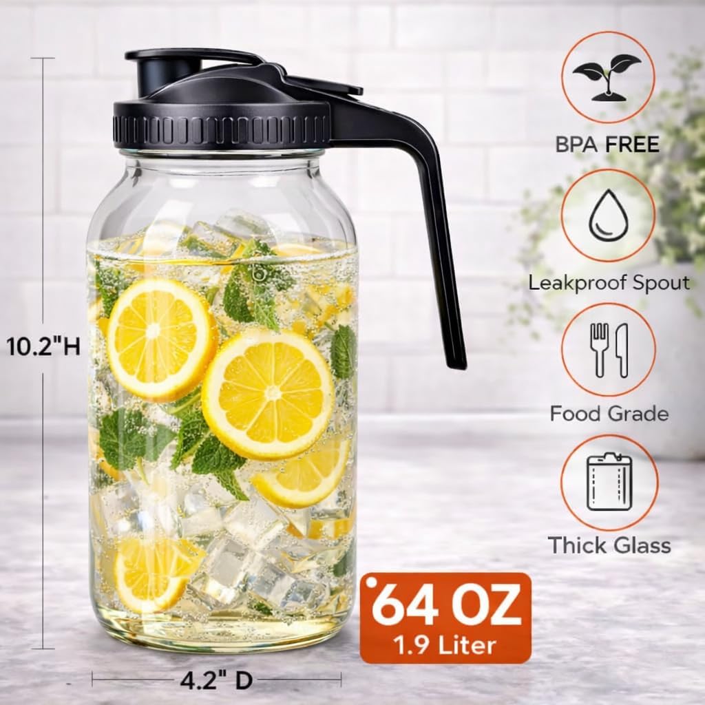 3 Pzas Jarra Vidrio Mason 64oz Tapa Hermética Asa