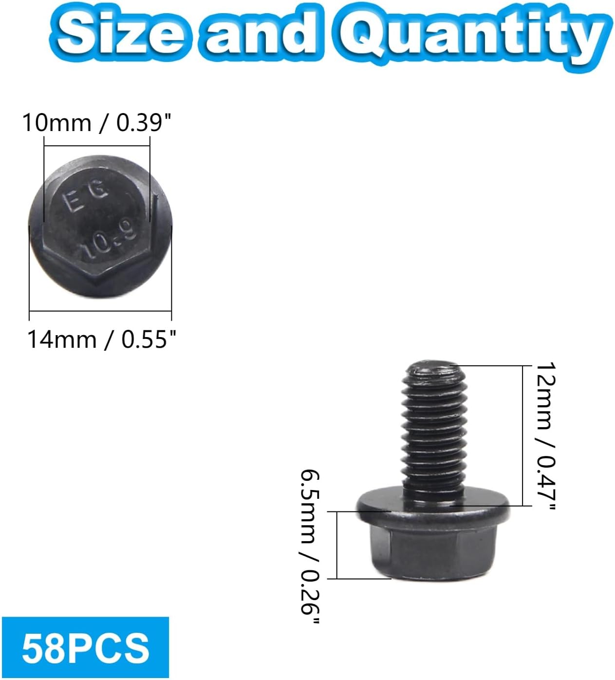 Tornillos hexagonales m6-1.0x12mm brida negro clase 10.9