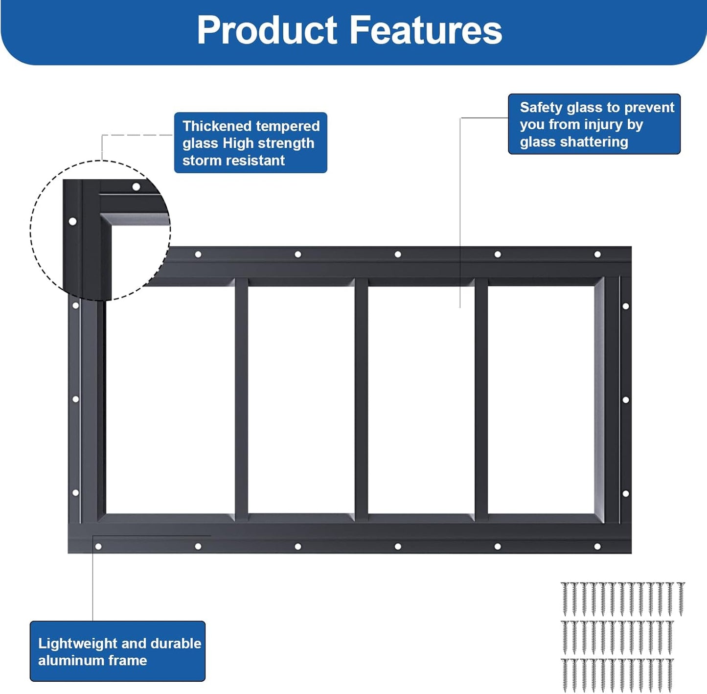 2 Ventanas Cobertizo 10x23pulg Vidrio Templado Fijo Negro