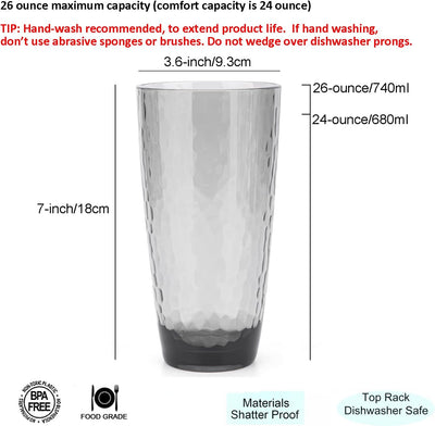 Vasos acrílicos 26oz set 6 color gris ahumado