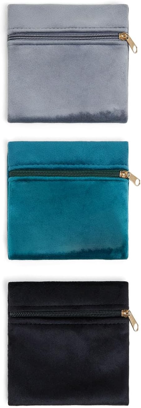3 bolsas terciopelo con cremallera para joyas 4x4pulg azul