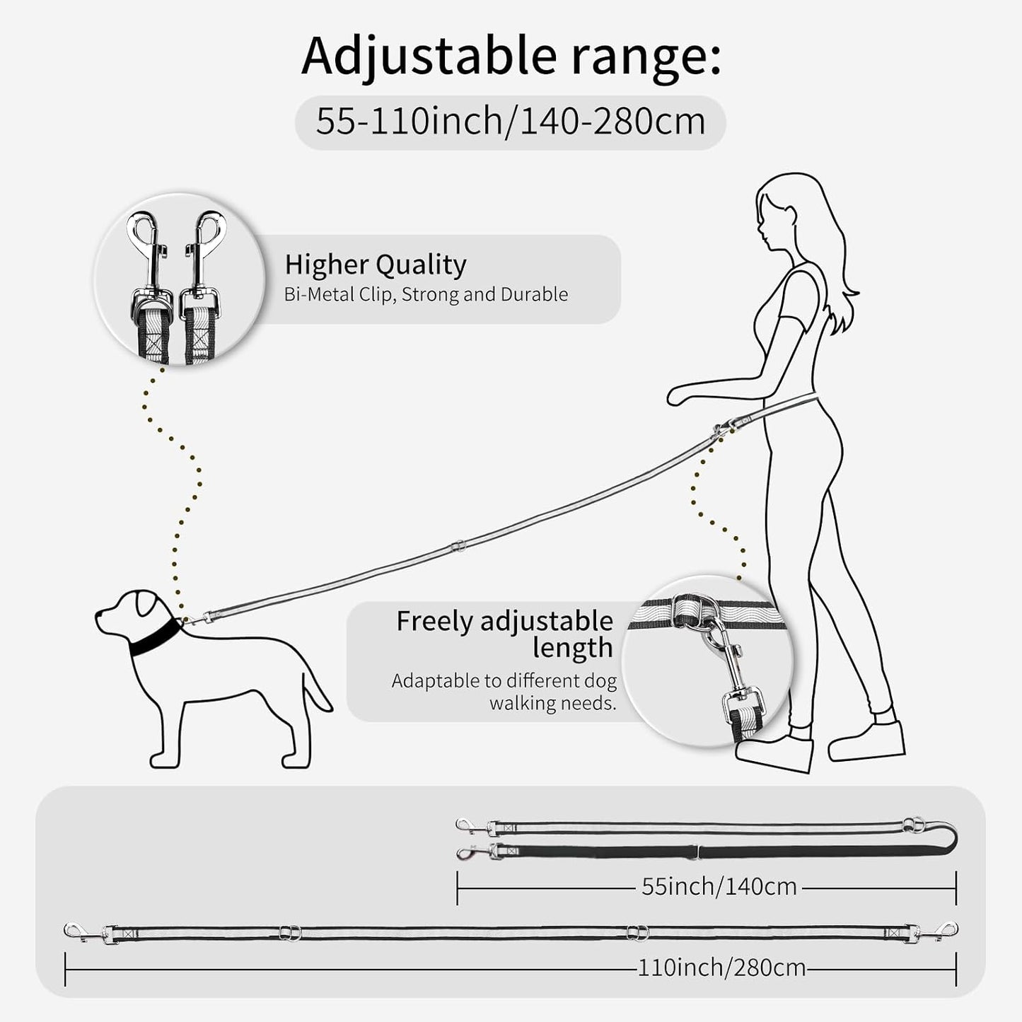 Correa perro manos libres cruzada 4.2-9ft para caminar correr