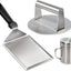 Kit prensa hamburguesas acero inox espátula y espolvoreador