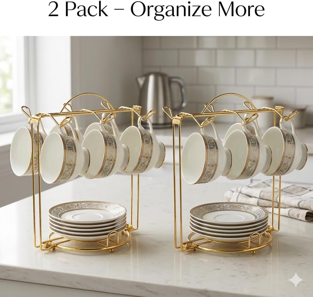 Soporte dorado para tazas y platillos 2 Pzas resistente