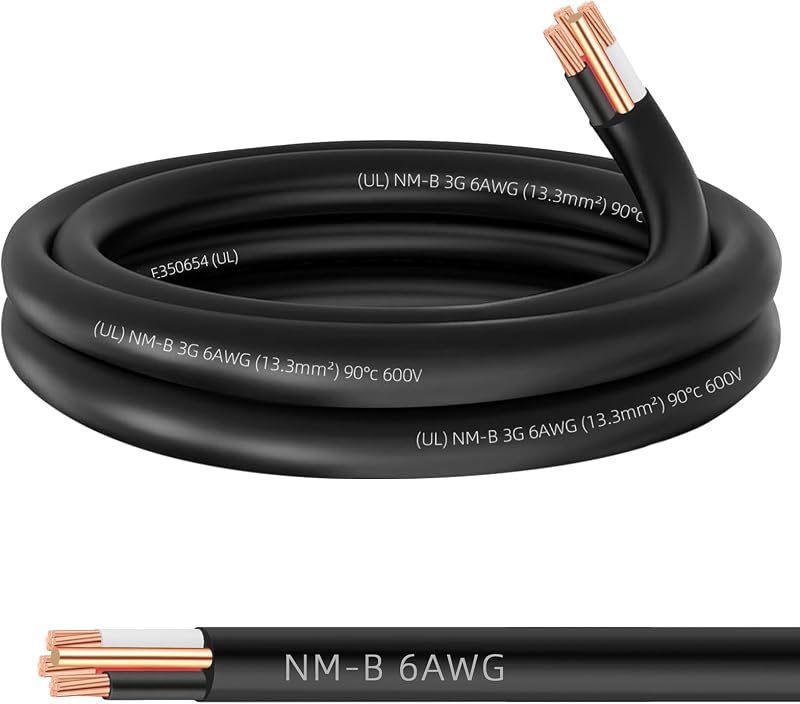 Cable NM-B 6 AWG 10 pies 3 conductores cobre para interiores