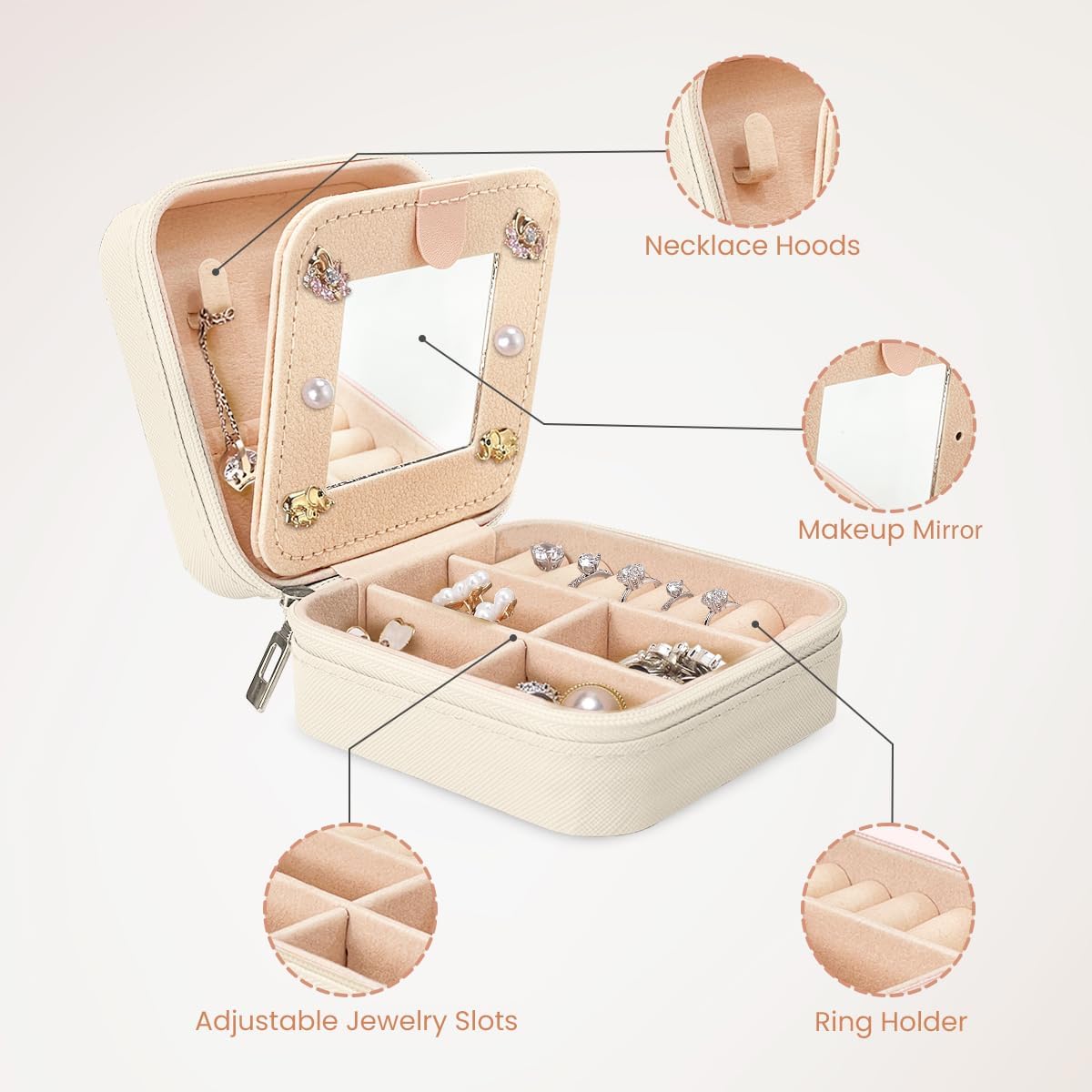 Joyero viaje blanco con inicial s para niñas y mujeres