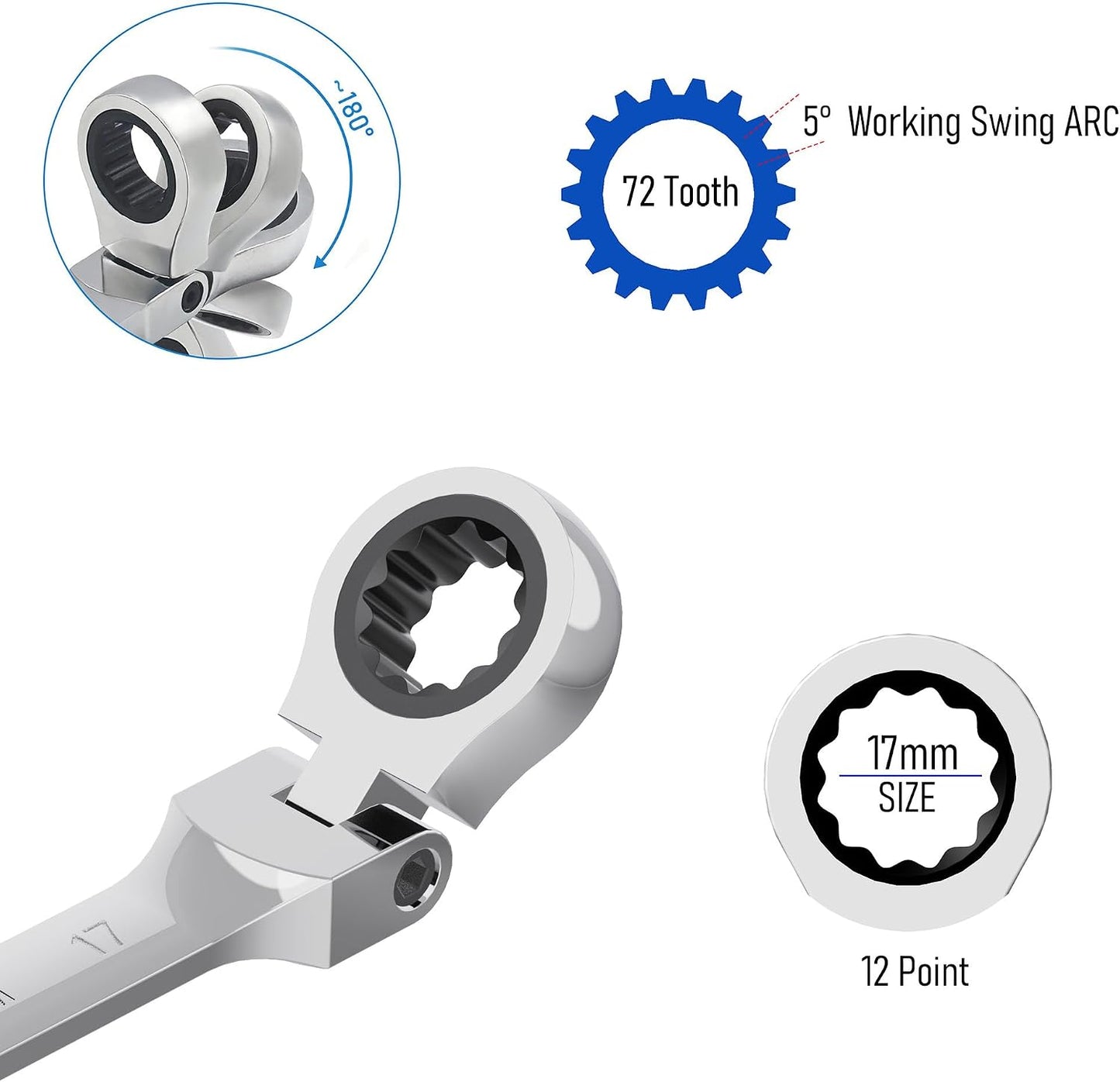 Llave trinquete cabeza flexible 0.669pulg 72 dientes CR-V