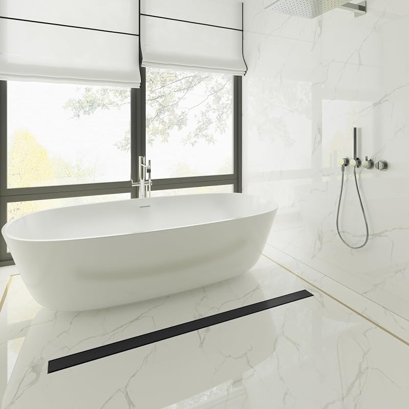 Drenaje ducha 60" negro mate con rejilla acero inox