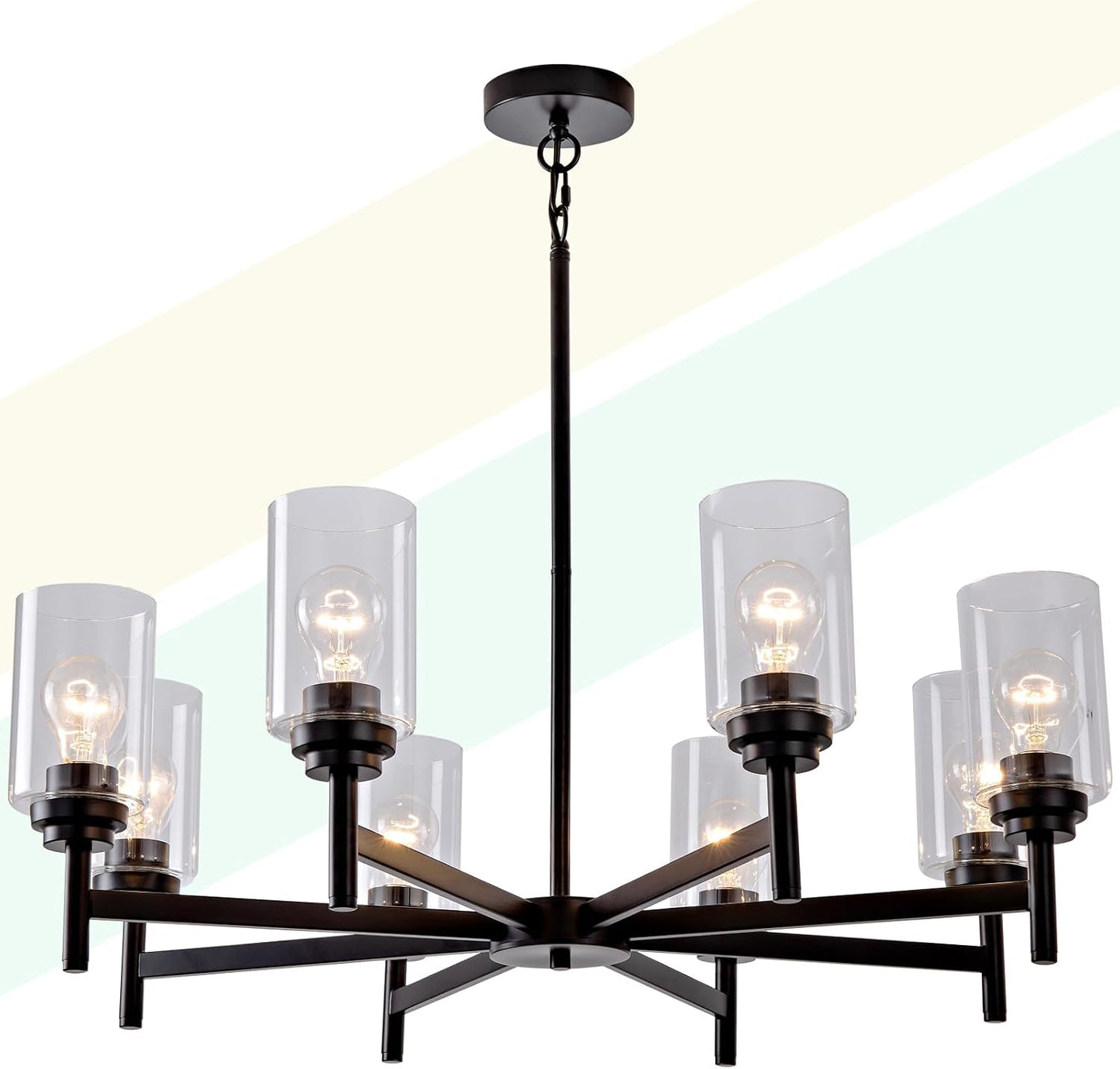 Candelabro negro 8 lámparas vidrio comedor cocina