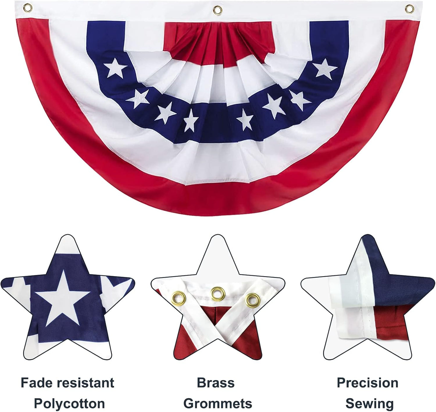 Banderas plisadas patrióticas 2x4ft exterior 4 de julio