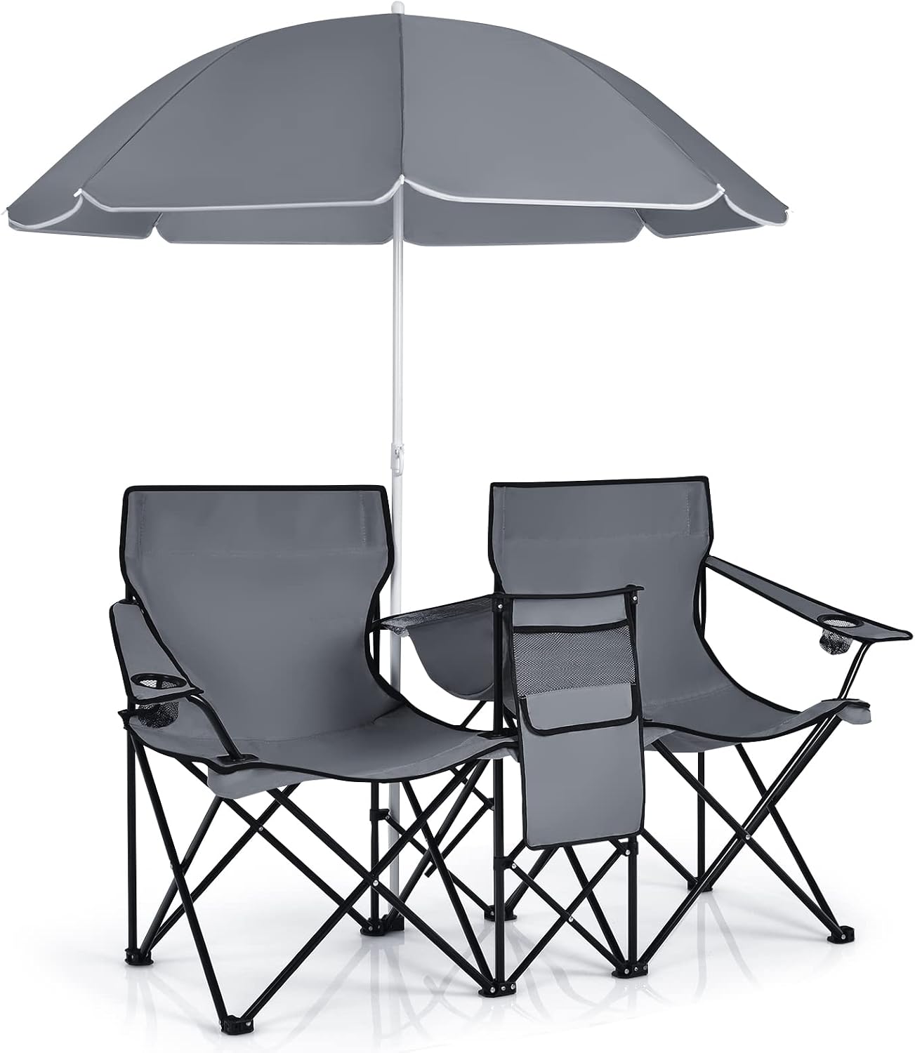 Silla campamento doble plegable paraguas mesa gris