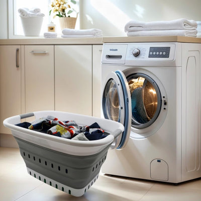 Cesta plegable plástico para ropa sucia 37L 1, blanco/gris