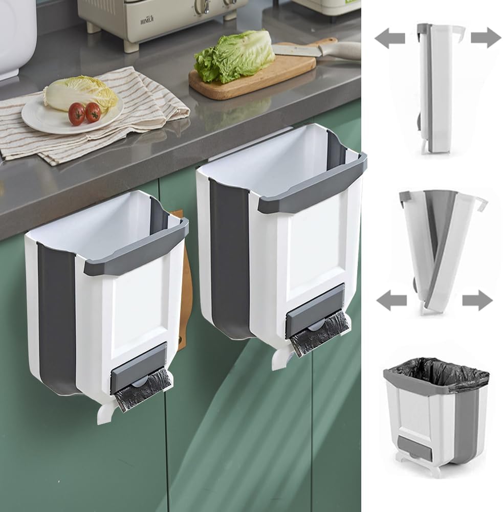 2 Pzas Basurero Cocina Plegable Plástico 2.4gal Blanco