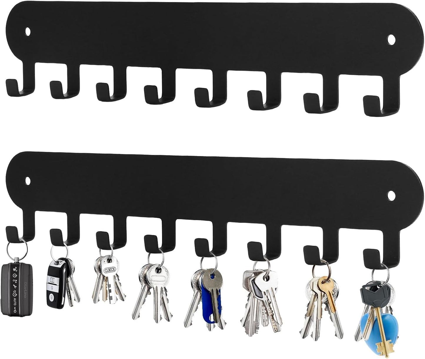 Pack 2 llaveros pared 8 ganchos negro sin taladro