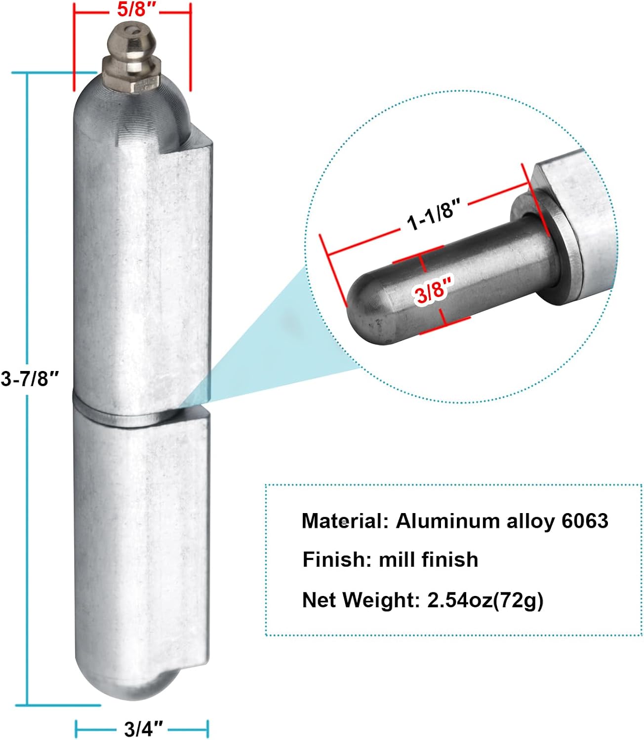 8 Bisagras Aluminio 4x5/8pulg con Grasa Zerk Puerta Barco