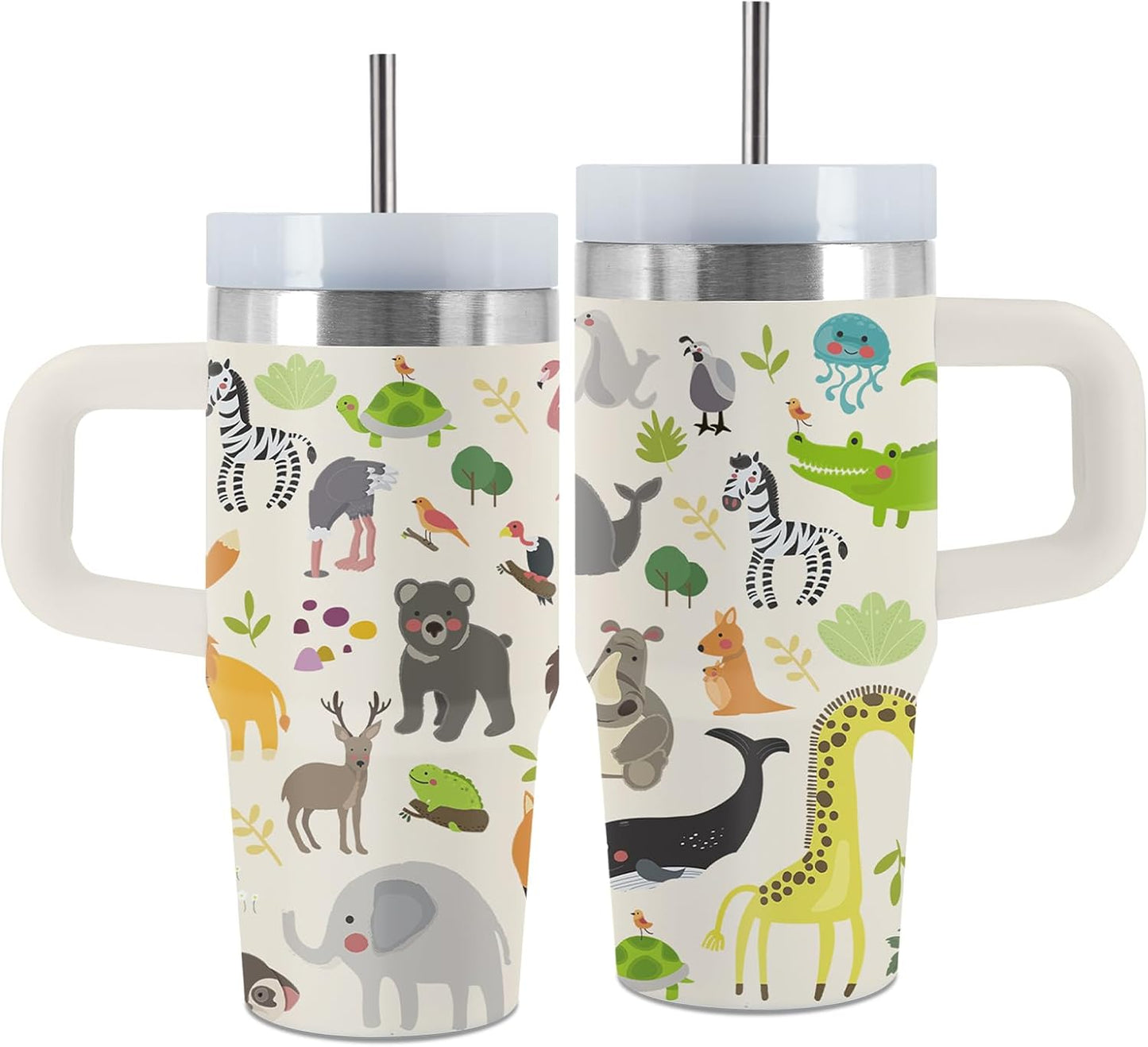 Vaso animales 14oz con asa pajilla regalo navidad cumpleaños