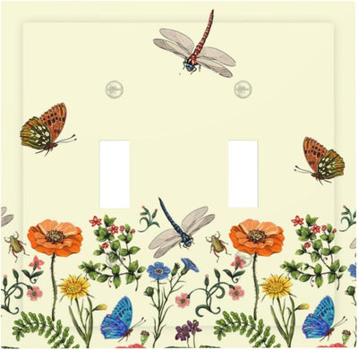 Cubierta interruptor boho libélula floral 2 placas beige