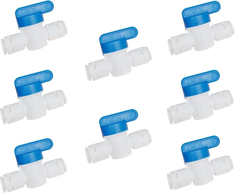 Válvula bola cierre 1/4pulg para filtro agua RO NSF 8 Pzas