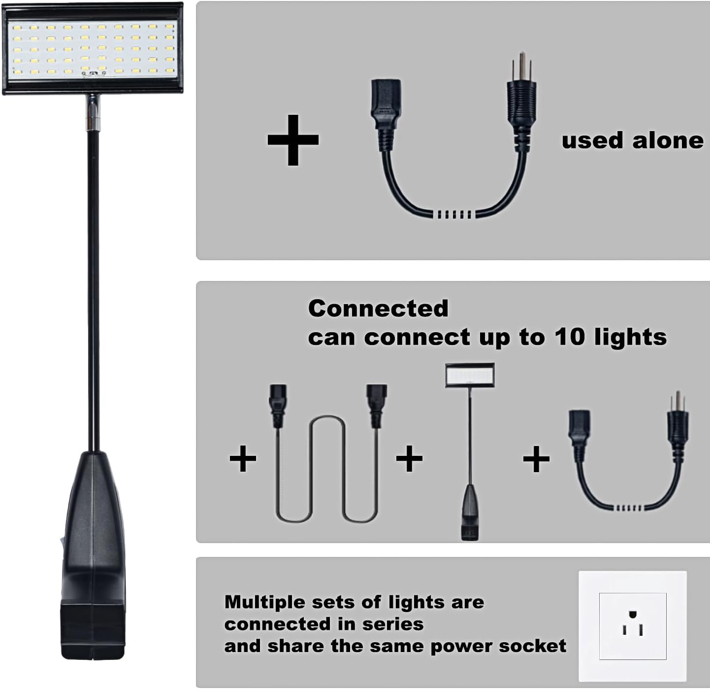 Luces LED feria con soportes y cables negro