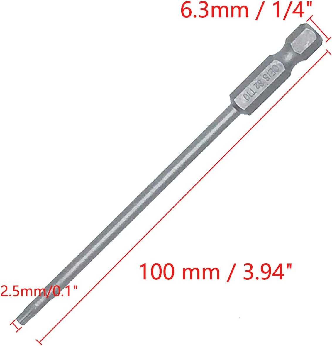 10 Pzas Vástago Hex T10 3.94pulg Acero Torx Magnético