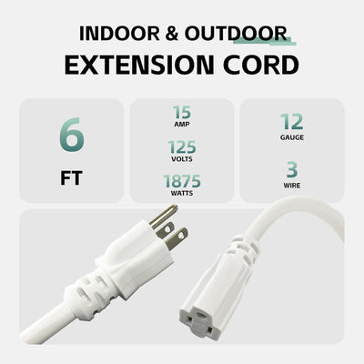 Cable extensión exterior 12/3 SJTW 3 clavijas 6ft para césped