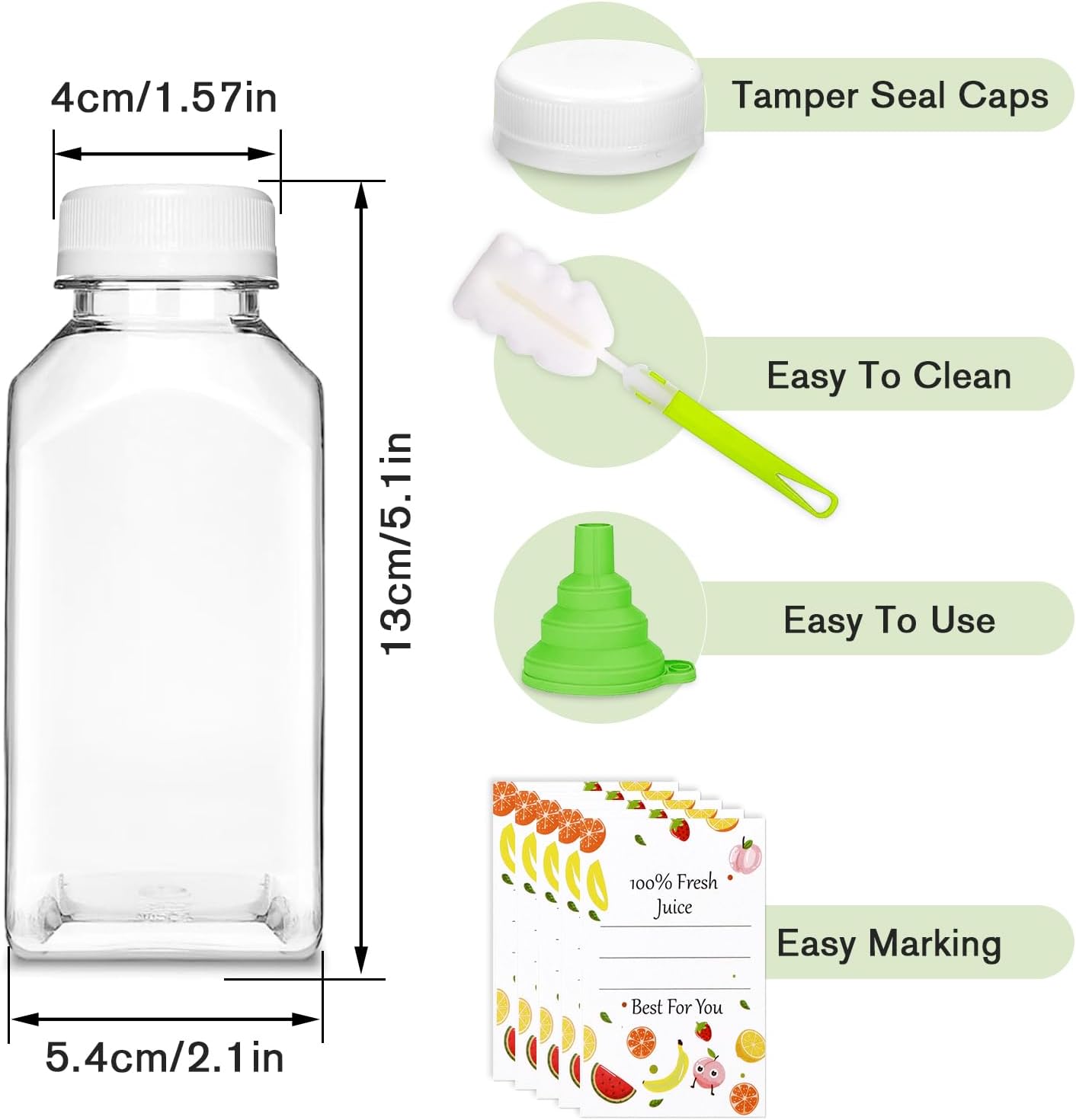 Botellas plástico 8oz tapa segura reutiliz. 6 Pzas blanco