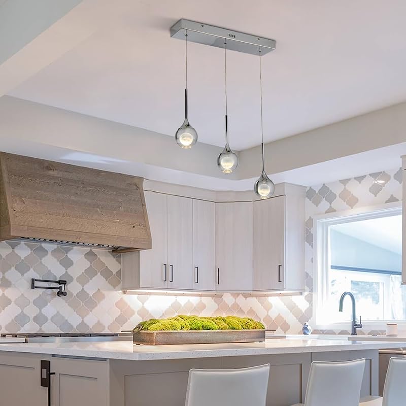 3 Luces Colgantes LED Luna Cromada Cocina Sala