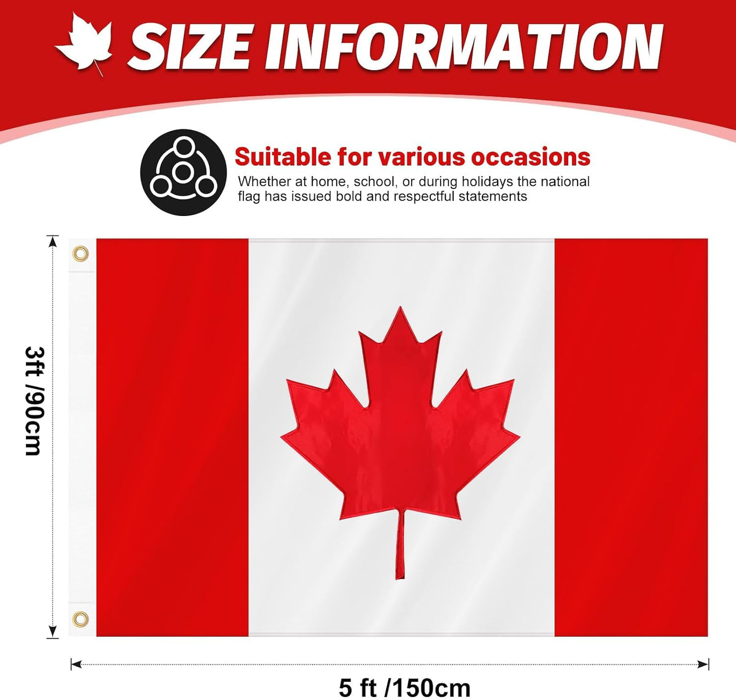 Bandera Canadá 3x5ft tela Oxford 210D arce bordado